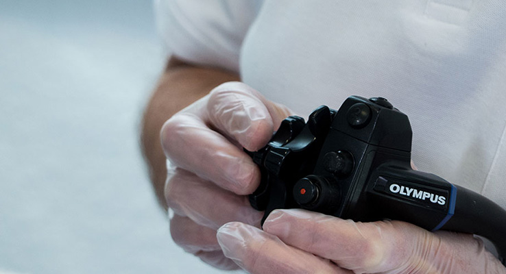 Handstück eines Olympus Endoskops für medizinische Untersuchungen